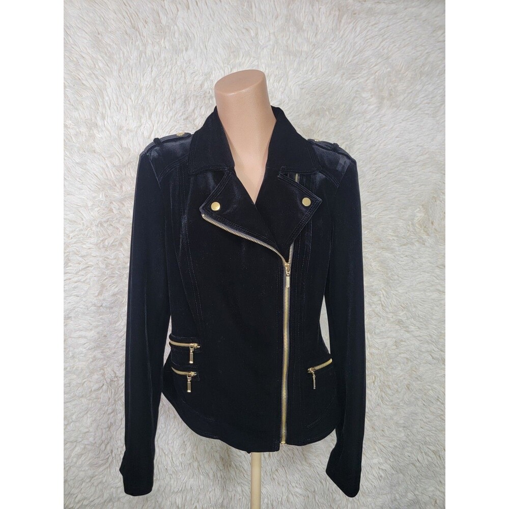 I.N.C. International Concepts Size M Velvet Short Moto Jacket Bikercore Black D
